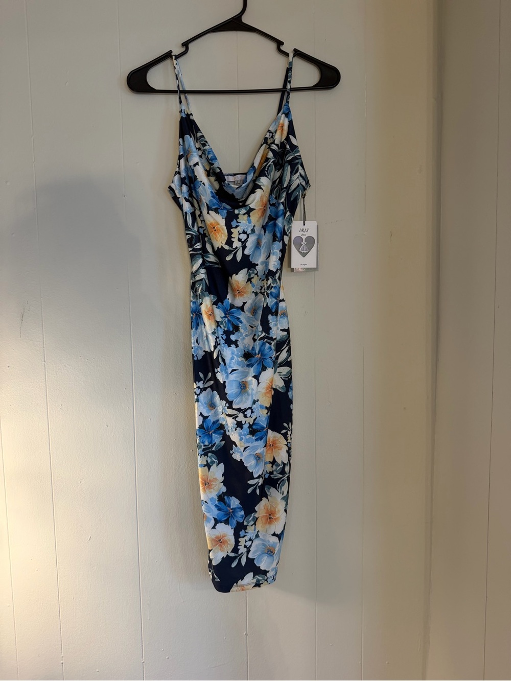 iris Navy Floral Cowl Midi Dress